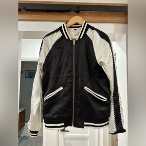 Straight to Hell Two Sided  Classic Black and White Bomber Jacket